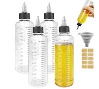 Realure 4 Pcs Bottiglia Squeeze di Plastica, 250ml 8oz Biberon Cucina con Scala e Tappo a Torsione, Flacone Dosatore Olio da Cucina Trasparente Bottiglia per Olio, Condimenti, Salsa, Liquidi, Colla