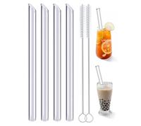 Realure 4 Pezzi Obliquo Cannucce Bubble Tea, 14mm Extra Largo Cannucce Riutilizzabili con 2 Spazzole, Trasparenti Dritto Cannucce di Vetro 21,5 cm, Cannuccia Riutilizzabile per Cocktail, Bere, Succhi