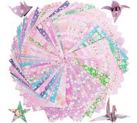 Realure 96 Fogli Carta Origami, Bifacciale Origami Paper 15x15cm, Fogli Origami Carta,Colorata Con Motivo Di Fiori Di Ciliegio, 12 Stili, per Bambini, Fai Da Te, Scuola Artigianali