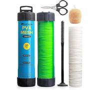 Realure Rete PVA per Pesca da 5 m, 18/25/37/44 mm di Larghezza, Set da Pesca in PVA con Forbici, PVA Rete da Pesce Solubile per Cibo con Imbuto e Sistema di Pestello