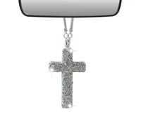 Rear View Mirror Decor - Crôss Rhinestone for Car Mirror | Christian Religious Auto Accessories | Double-Sided Diamond Pendant, for Men Women Car Interior, Stainless Steel, 6x3cm