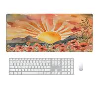 Reateforin Tappetino per il mouse con sole bohémien, tappetino per mouse arancione con sole della metà del secolo, moderno, astratto, tramonto in montagna, acquerello, fiori selvatici, alba, paesaggio