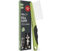 ReaVET Pettine per cani e gatti per capelli medi, rimuove i nodi e districano il pelo, pettine per la cura quotidiana del pelo, pettine per cani, gatti con denti arrotondati in acciaio inox