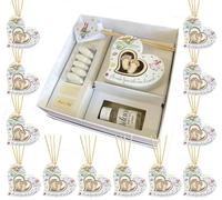 Rebalami.Shop Set 12 Bomboniera diffusore Piccolo Principe cm 8x8 a Forma di Cuore in Marmoresina Completo di Scatola, Essenza, Portaconfetti Trasparenti, Nastro e bigliettino a Tema (12, Cuore)