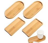 Rebanky 4 Pezzi Vassoio in Bambù Ovale Vassoio Bamboo Rettangolare Vassoio da Portata Bambu per Sottovaso,Torte,Tazze,Caffè,Dessert(17.5 * 8.8 * 0.9cm)