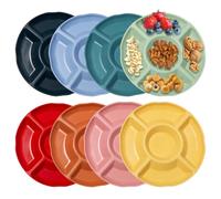 Rebanky 8 Pezzi Plastica Piatti Snack con 5 Scomparti Vassoio per Snack con Scomparti Piatti con Scomparti Riutilizzabili Antipastiera Aperitivo per Noci, Caramelle, Dessert 8 Colori, 23 x 2,5 cm