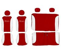 Rebeca Shop 500_Hybrid- Copri-sedili Auto Compatibili 500 Hybrid 2021 | Set Coprisedili Anteriori e Posteriori | Logo Ricamato | Airbag Compatibili | Accessori Interni (Rosso/Bianco)
