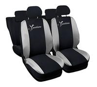 Rebeca Shop Autoaccessori Copri-sedili Auto Compatibili Ypsilon Y | Nero Grigio Chiaro | Set Copri-Sedile Anteriori e Posteriori | Logo Ricamato | Airbag Compatibile | Accessori Auto Interno
