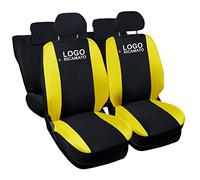 Rebeca Shop® Copri-sedili Auto Compatibili per A3 | Made In Italy | Set Coprisedili Anteriori e Posteriori | Logo Ricamato | Airbag Compatibile | Interni (Nero/Giallo)
