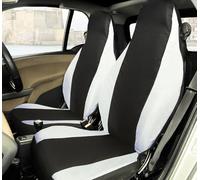 Rebeca Shop® Coprisedili Anteriori compatibili per Smart fortwo, prima, seconda e terza serie, W450 W451 W453, Set di 2 foderine (Nero/Bianco, Senza Logo)