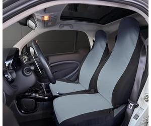 Rebeca Shop® Coprisedili Anteriori compatibili per Smart fortwo, prima, seconda e terza serie, W450 W451 W453, Set di 2 foderine banda centrale colorata (Grigio chiaro/Nero, Smart Fortwo)