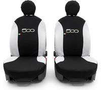 Rebeca Shop Coprisedili Anteriori in Policotone, Set 6 Pezzi con Ricamo Centrale, Compatible con 500, Made in Italy (nero/bianco)