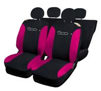 Rebeca Shop® Coprisedili Auto Compatibili con Cinquecento 500, Made in Italy, tessuto policotone, set anteriori e posteriori (Nero/Fucsia, Posteriore Intero Con Logo)