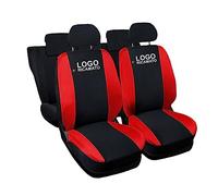 Rebeca Shop Coprisedili Auto Compatibili Per Clio, Set Copri-sedile Anteriori e Posteriori Con Logo Ricamato Compatibili Airbag (Nero/Rosso)
