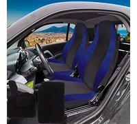 Rebeca Shop® Coprisedili Auto Compatibili per Smart seconda serie W451 Made in Italy Set Copri-sedile Anteriori Coppia e tappeti in moquette (Coprisedili+Tappetini Smart 2serie W451, Nero/Blu scuro)