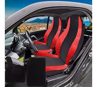 Rebeca Shop® Coprisedili Auto Compatibili per Smart terza serie W453 Made in Italy Set Anteriori Coppia e tappetini in moquette (Coprisedili+Tappetini Smart 3serie W453, Nero/Rosso)