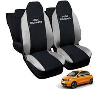 Rebeca Shop® Coprisedili Auto compatibili per Twingo con sedili Posteriori divisi, Set di 6, vari colori (Nero/Grigio Chiaro, Per Twingo 3a Serie Con Logo)