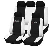 Rebeca Shop Coprisedili auto universali Made in Italy - Racing - schienali posteriori con 2 zip - airbag compatibili in vari colori made in Italy (Nero/Bianco AP)