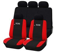 Rebeca Shop Coprisedili auto universali Made in Italy - Racing - schienali posteriori con 2 zip - airbag compatibili in vari colori (Nero/Rosso)