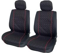 Rebeca Shop Coprisedili per Auto Universali, Coppia Anteriore, tessuto Deluxe Gabardine, universali, adatti a tutte le tipologie di sedili auto (Nero con rigo Rosso, Poggiatesta Fisso o Removibile)