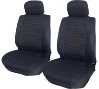 Rebeca Shop Coprisedili per Auto Universali, Coppia Anteriore, tessuto Deluxe Gabardine, universali, adatti a tutte le tipologie di sedili auto (Nero con rigo Blu, Poggiatesta Fisso o Removibile)