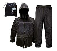 Rebeca Shop Tuta Moto Impermeabile Antipioggia Antivento | Nero | Completo Giacca e Pantalone - Cappuccio a Scomparsa | Uomo Donna | Scooter Bici | Kit Accessori Moto (XXL)