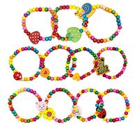 REBECASKYENS Bracciale da ragazza, braccialetti colorati per bambini, in legno, 12 pezzi, gioielli per ragazze, regali di compleanno per bambini, gioielli per bambini, M, Legno, 1