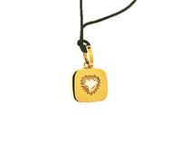 Rebecca Collana Uomo Donna Gioielli in Corda E Pendente Quadrato in Bronzo Bagnato in Oro E Quarzo Bianco Cuore