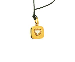 Rebecca Collana Uomo Donna Gioielli in Corda E Pendente Quadrato in Bronzo Bagnato in Oro E Quarzo Bianco Cuore