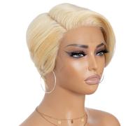 Rebecca Fashion 613 Parrucche frontali in pizzo biondo Pixie parrucca corta taglio pixie parrucca laterale parrucche in pizzo HD capelli umani parrucche taglio pixie per donne