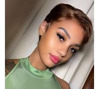 Rebecca Fashion Parrucca corta con taglio pixie frontale in pizzo per capelli umani parrucca con parte laterale 13 x 5,5 x 0,5 cm, senza colla, parrucca in pizzo HD, parrucche corte pixie per donne