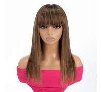Rebecca Fashion Parrucca diritta marrone biondo sfumato da 35 cm con frangia capelli umani parrucca liscia setosa senza colla minimalista 2,75x1 parrucca del cuoio capelluto del merletto per le donne