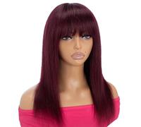 Rebecca Fashion Parrucca dritta bordeaux con frangia capelli umani setosi lisci bang senza colla minimalista 2,75x1 parrucca del cuoio capelluto del merletto per le donne capelli Remy brasiliani 40,6