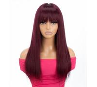 Rebecca Fashion Parrucca dritta bordeaux con frangia capelli umani setosi lisci bang senza colla minimalista 2,75x1 parrucca del cuoio capelluto del merletto per le donne capelli Remy brasiliani 45 cm