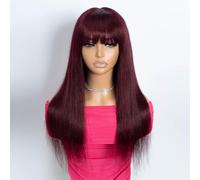 Rebecca Fashion Parrucca dritta bordeaux con frangia capelli umani setosi lisci bang senza colla minimalista 2,75x1 parrucca del cuoio capelluto del merletto per le donne capelli brasiliani Remy 50