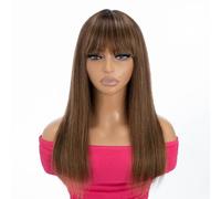 Rebecca Fashion Parrucca liscia marrone biondo sfumato da 40,6 cm con frangia capelli umani setosa frangia dritta senza colla minimalista 2,75x1 parrucca del cuoio capelluto in pizzo per le donne