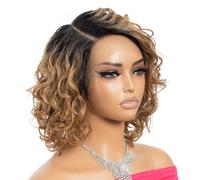 Rebecca Fashion Parrucche a caschetto con pizzo frontale, 13 x 5,5 x 0,5 cm, con parte frontale a C, da donna, 100% capelli umani vergini brasiliani (30,5 cm, colore naturale sfumato a biondo miele)