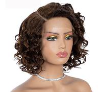 Rebecca Fashion Parrucche a caschetto con pizzo frontale, 13 x 5,5 x 0,5 cm, con parte frontale a C grande, 100% capelli umani vergini brasiliani (30,5 cm, colore marrone sfumato)