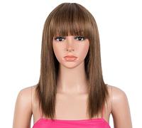 Rebecca Fashion Parrucche diritte castane sfumate da 35,5 cm con frangia parrucche per capelli umani per donne nere nessuna parrucca frontale in pizzo 10A capelli vergini brasiliani senza colla