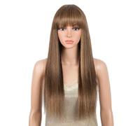 Rebecca Fashion Parrucche diritte castane sfumate da 55 cm con frangia, parrucche per capelli umani per donne nere, nessuna parrucca frontale in pizzo 10A, capelli vergini brasiliani, senza colla