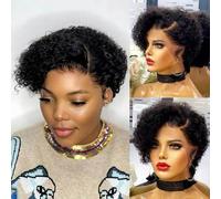 Rebecca Fashion Parrucche frontali in pizzo con taglio pixie ricci capelli umani onda d'acqua parrucca corta taglio pixie parte laterale 13x5.5x0.5 HD Lace Pixie Cut parrucche frontali in pizzo