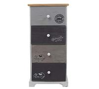 Rebecca Mobili Cassettiera 4 cassetti, comodino vintage, per camera bagno, legno di paulonia, bianco grigio - Misure: 72 x 35 x 27 cm (HxLxP) - Art. RE4333