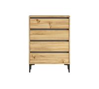 Rebecca Mobili Cassettiera 4 Cassetti, Mobiletto con Cassetti, Truciolato PVC, Rovere Chiaro Grigio Scuro, Capiente, per Camera o Ingresso - Misure HxLxP: 98,5 x 72 x 45 cm - Art. RE7221