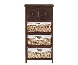 Rebecca Mobili Cassettiera Credenza Rustica, 2 Cassetti 3 Ceste, Legno Vimini, Marrone Scuro, Arredo Bagno Cucina - Misure: 80 x 40 x 27 cm (HxLxP) - Art. RE4059