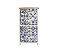 Rebecca Mobili Cassettiera 4 Cassetti Maioliche Legno Chiaro Bianco Blu 76x40x30 - RE6499