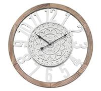 Rebecca Mobili Orologio da Appendere, Orologio Decorativo Bianco Marrone, Stile Shabby, Legno Mdf, Salotto Cucina - Misure: 55 x 55 x 5 cm (HxLxP) - Art. RE6380