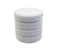 Rebecca Mobili Pouf Contenitore Tondo, Pouf Sgabello, Bianco, Tessuto Poliestere MDF, Stabile, con Coperchio, Stile Moderno - Misure HxLxP: 40 x 37 x 37 cm - Art. RE7048