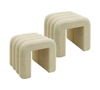 Rebecca Mobili Set 2 Pouf Moderni, Poggiapiedi Bassi, Beige, Tessuto Poliestere MDF, Imbottito, Design Originale, per Camera da Letto Salotto - Misure HxLxP: 40 x 38 x 40 cm - Art. RE7061