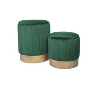 Rebecca Mobili Set 2 Pouf Velluto, Pouf Poggiapiedi, Verde, Ferro MDF, Con Contenitore, Per Salotto Camera - Misure HxLxP: 44 x 35 x 35 cm - Art. RE6834