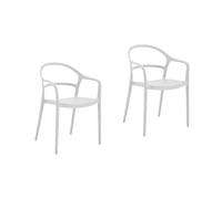 Rebecca Mobili Set 2 Sedie Moderne da Giardino, Sedie Impilabile, Bianco, Polipropilene, Salvaspazio, con Braccioli, per Casa o Esterno - Misure HxLxP: 81 x 57 x 51,5 cm - Art. RE7193V5M2